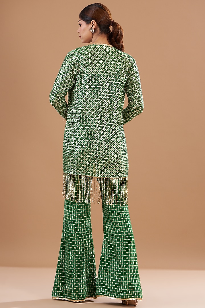 Green Georgette Embroidered Jacket Set by EVRA BY NIKITA KHURANA at Pernia's Pop Up Shop