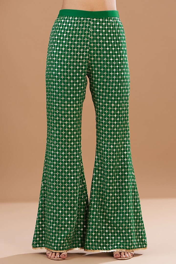 Green Georgette Embroidered Jacket Set by EVRA BY NIKITA KHURANA at Pernia's Pop Up Shop