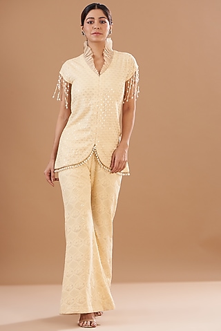 Beige Georgette Co-Ord Set by EVRA BY NIKITA KHURANA