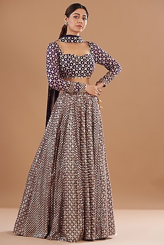 Dark Purple Georgette Embroidered Lehenga Set by EVRA BY NIKITA KHURANA