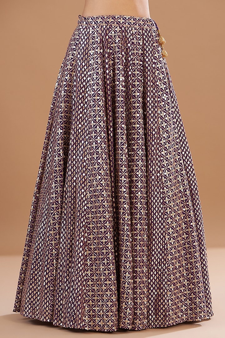Dark Purple Georgette Embroidered Wedding Lehenga Set by EVRA BY NIKITA KHURANA at Pernia's Pop Up Shop