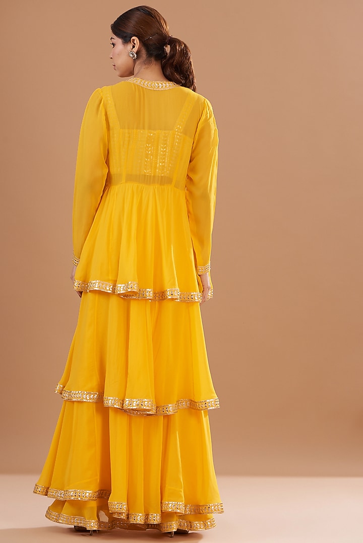 Yellow Georgette Gota Embroidered Jacket Set by EVRA BY NIKITA KHURANA at Pernia's Pop Up Shop