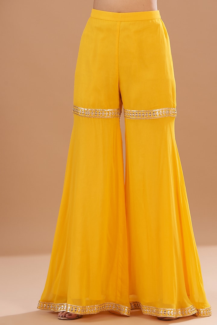 Yellow Georgette Gota Embroidered Jacket Set by EVRA BY NIKITA KHURANA at Pernia's Pop Up Shop