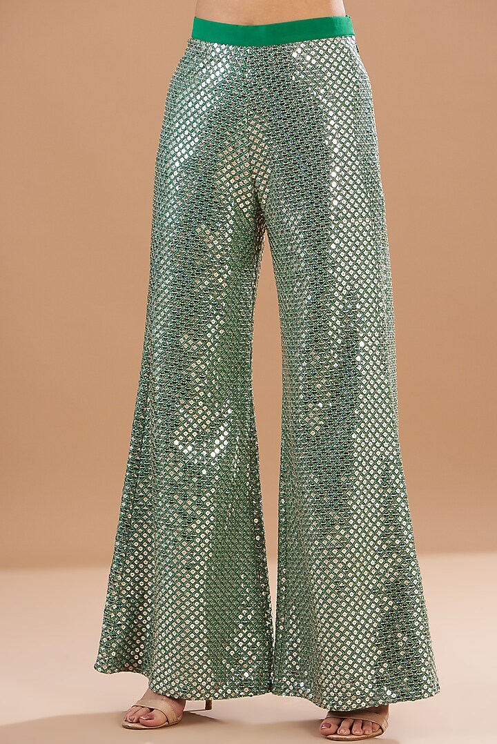 Green Organza Embroidered Pant Set by EVRA BY NIKITA KHURANA at Pernia's Pop Up Shop