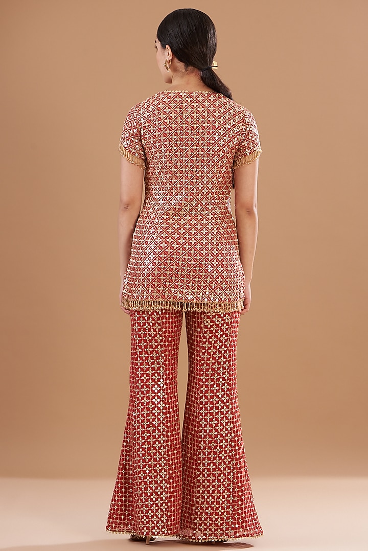 Red Georgette Embroidered Kurta Set by EVRA BY NIKITA KHURANA at Pernia's Pop Up Shop