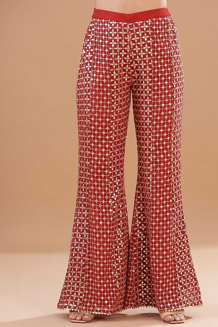 Red Georgette Embroidered Kurta Set by EVRA BY NIKITA KHURANA at Pernia's Pop Up Shop