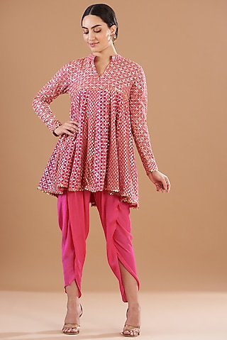 Rani Pink Satin Dhoti Set by EVRA BY NIKITA KHURANA