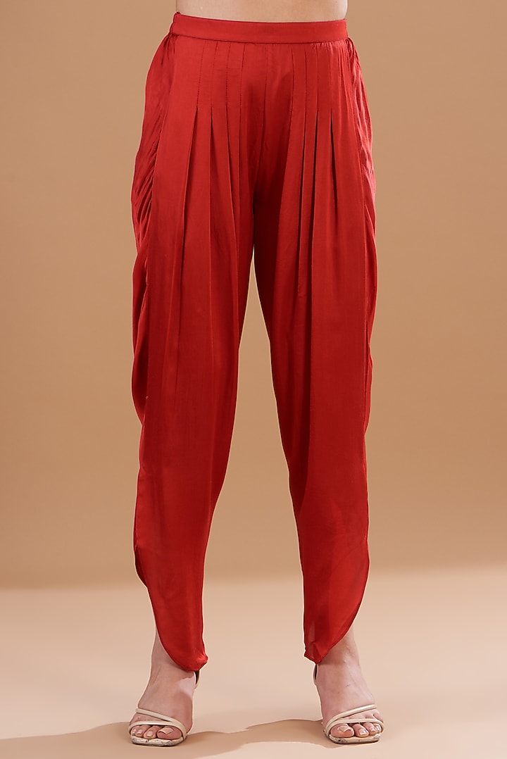 Red Pink Satin Dhoti Set by EVRA BY NIKITA KHURANA at Pernia's Pop Up Shop