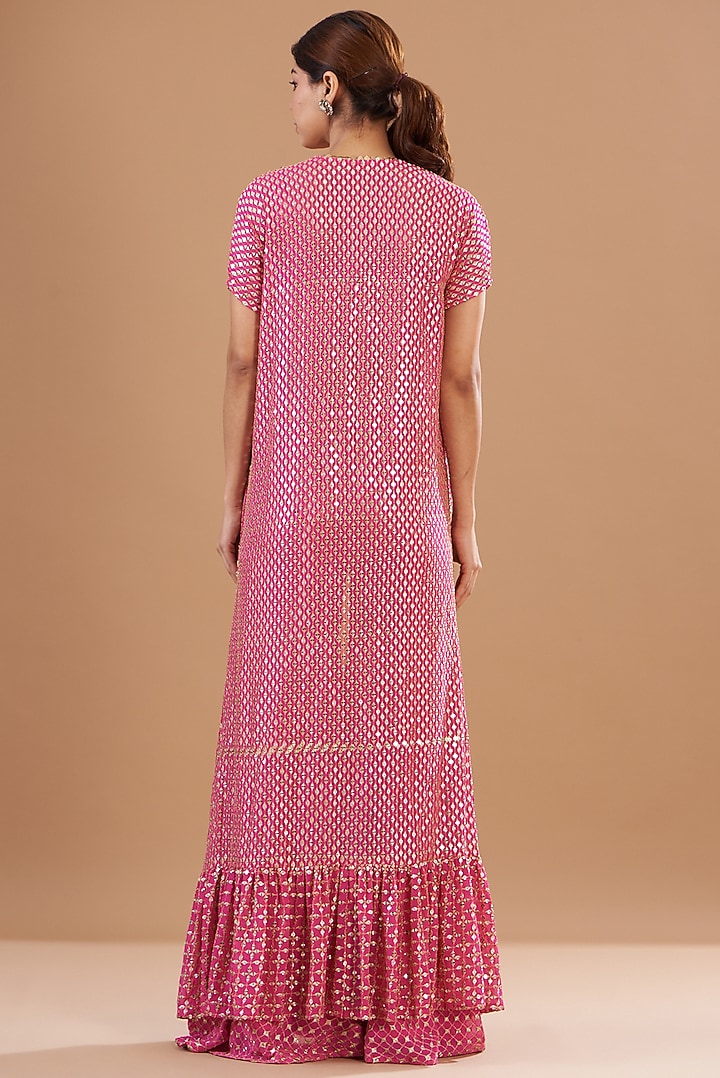 Rani Pink Georgette Embroidered Cape Set by EVRA BY NIKITA KHURANA at Pernia's Pop Up Shop