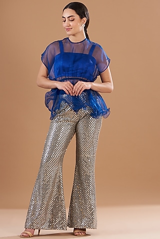 Blue Organza Co-Ord Set by EVRA BY NIKITA KHURANA