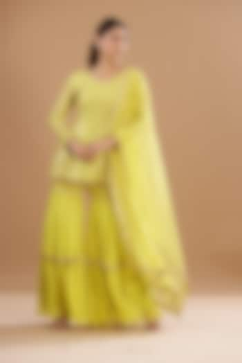 Yellow Georgette Sharara Set by EVRA BY NIKITA KHURANA