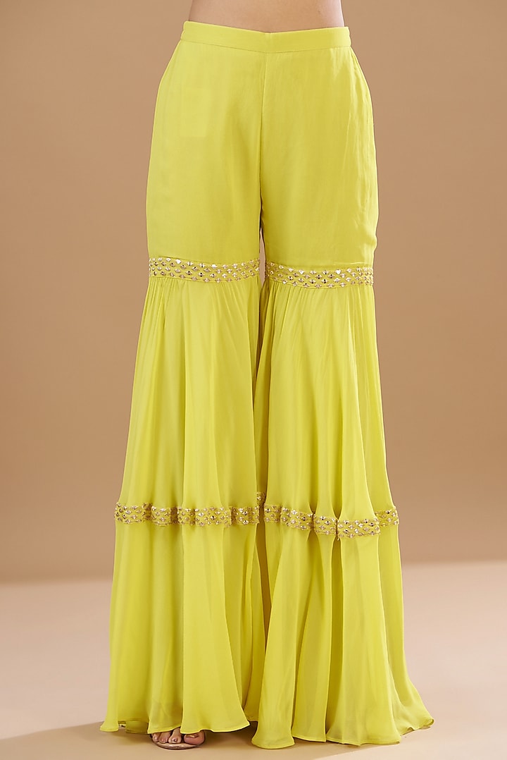 Yellow Georgette Party Wear Sharara Set by EVRA BY NIKITA KHURANA at Pernia's Pop Up Shop