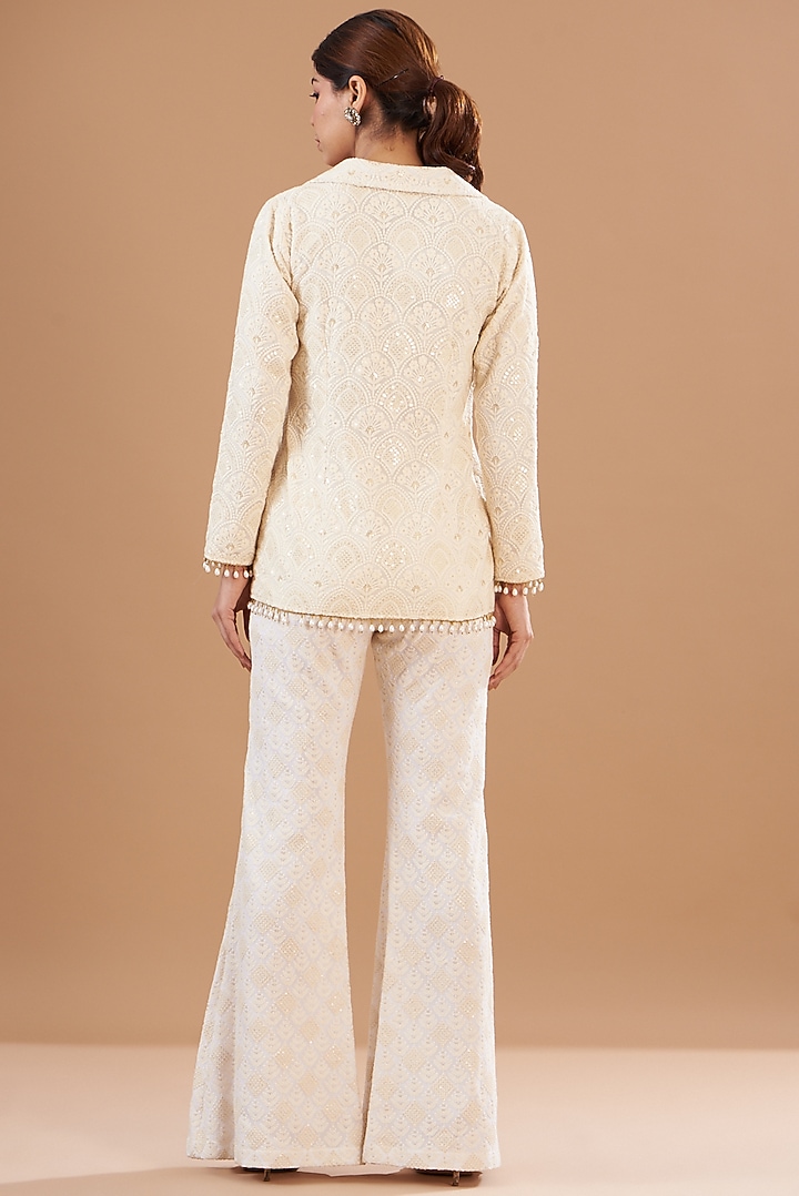 Ivory Georgette Embroidered Blazer Set by EVRA BY NIKITA KHURANA at Pernia's Pop Up Shop