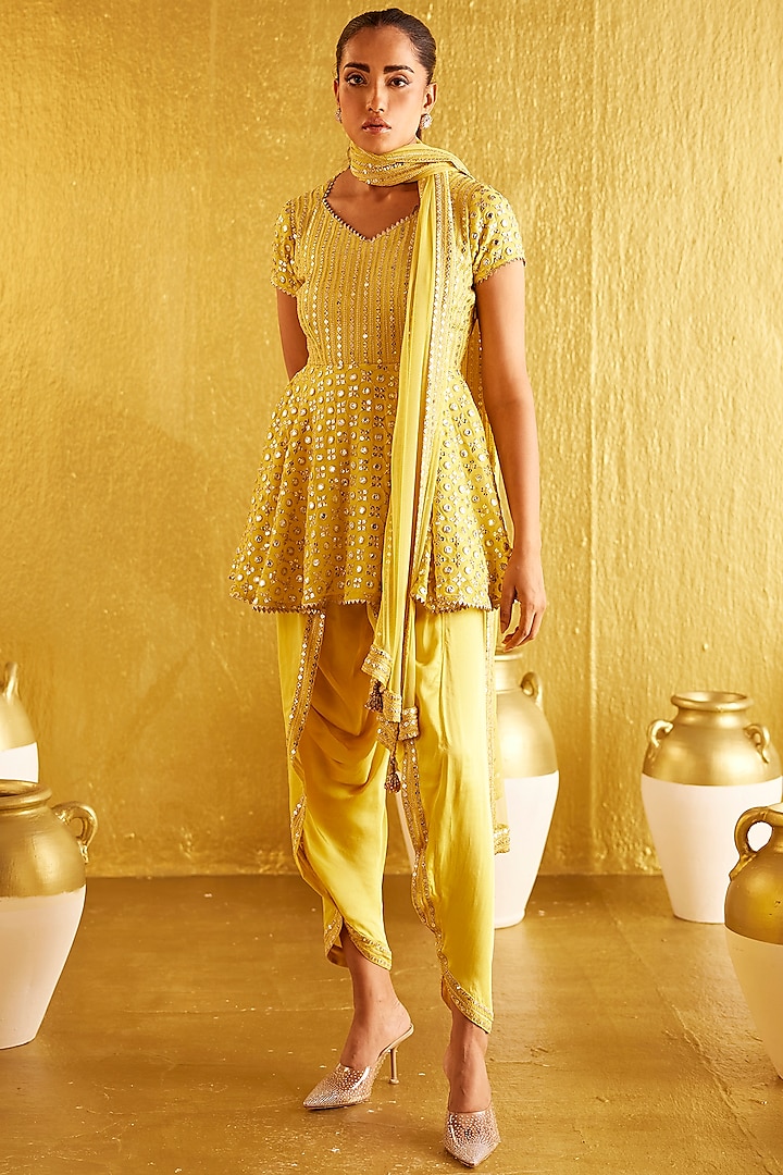 Yellow Georgette Dhoti Pant Set by EVRA BY NIKITA KHURANA