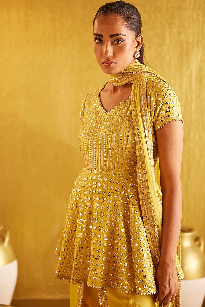 Yellow Georgette Dhoti Pant Set by EVRA BY NIKITA KHURANA at Pernia's Pop Up Shop