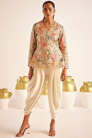 Ivory Georgette Dhoti Pant Set by EVRA BY NIKITA KHURANA