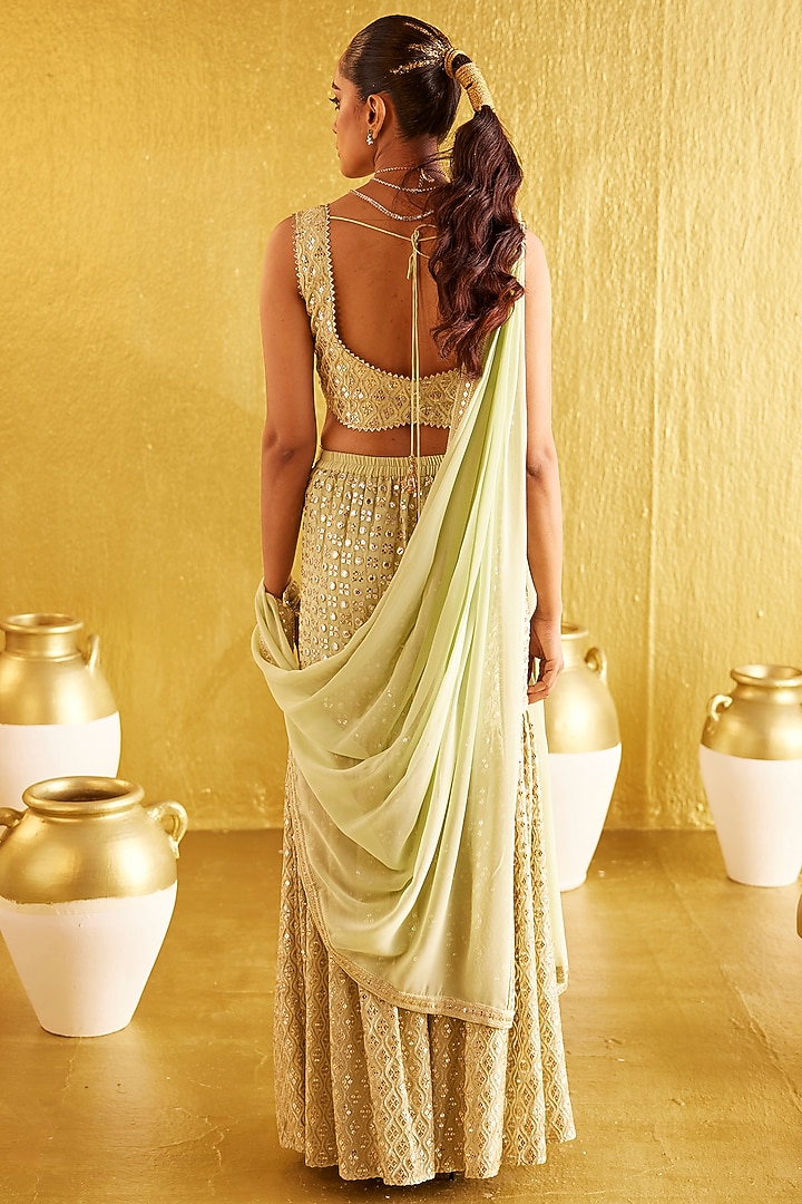 Green Georgette Zari & Sequins Embroidered Gharara Set by EVRA BY NIKITA KHURANA at Pernia's Pop Up Shop