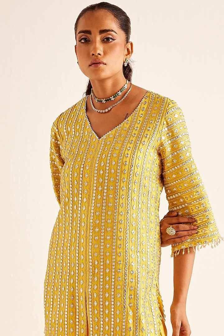 Yellow Georgette & Satin Dhoti Pant Set by EVRA BY NIKITA KHURANA at Pernia's Pop Up Shop