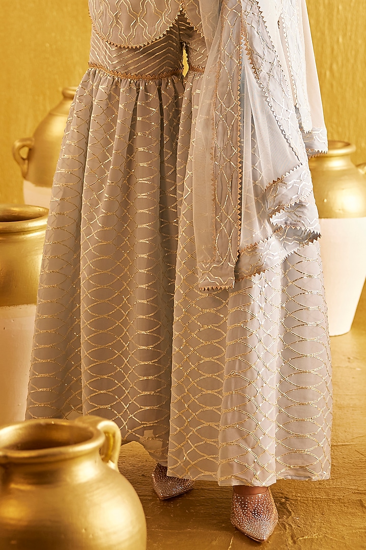Blue Georgette Gota Patti Embroidered Party Wear Sharara Set by EVRA BY NIKITA KHURANA at Pernia's Pop Up Shop