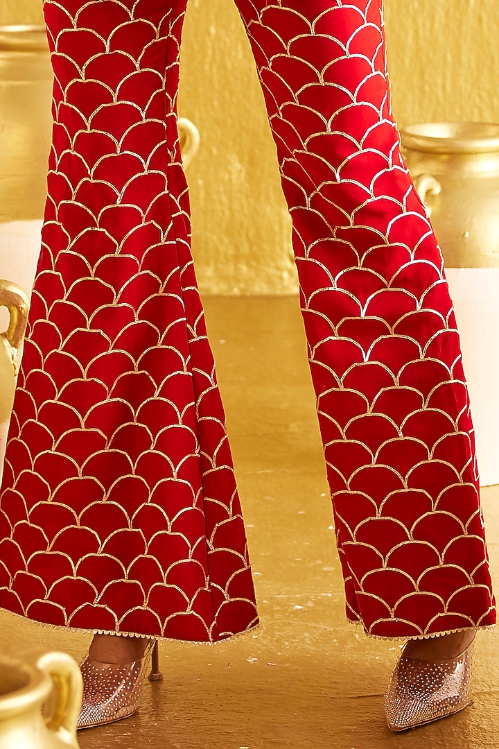 Red Georgette Gota Patti Embroidered Co-Ord Set by EVRA BY NIKITA KHURANA at Pernia's Pop Up Shop