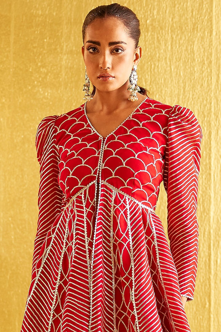 Red Georgette Gota Patti Embroidered Co-Ord Set by EVRA BY NIKITA KHURANA at Pernia's Pop Up Shop
