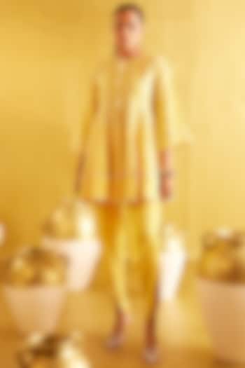 Yellow Georgette & Satin Dhoti Pant Set by EVRA BY NIKITA KHURANA