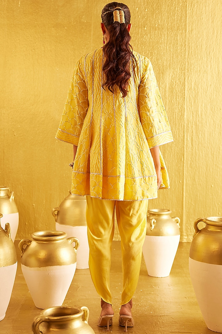 Yellow Georgette & Satin Dhoti Pant Set by EVRA BY NIKITA KHURANA at Pernia's Pop Up Shop