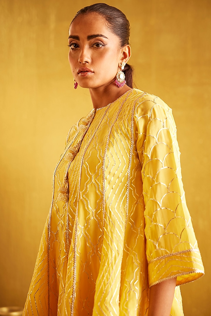 Yellow Georgette & Satin Dhoti Pant Set by EVRA BY NIKITA KHURANA at Pernia's Pop Up Shop
