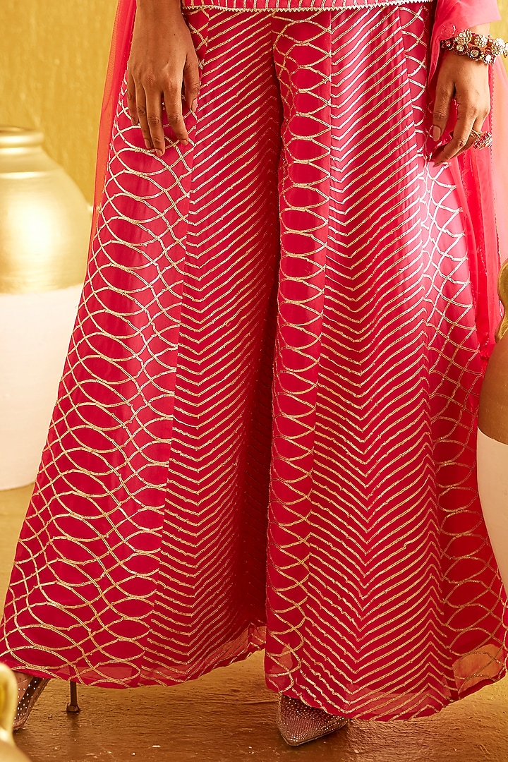 Pink Georgette Gota Patti Embroidered Party Wear Sharara Set by EVRA BY NIKITA KHURANA at Pernia's Pop Up Shop