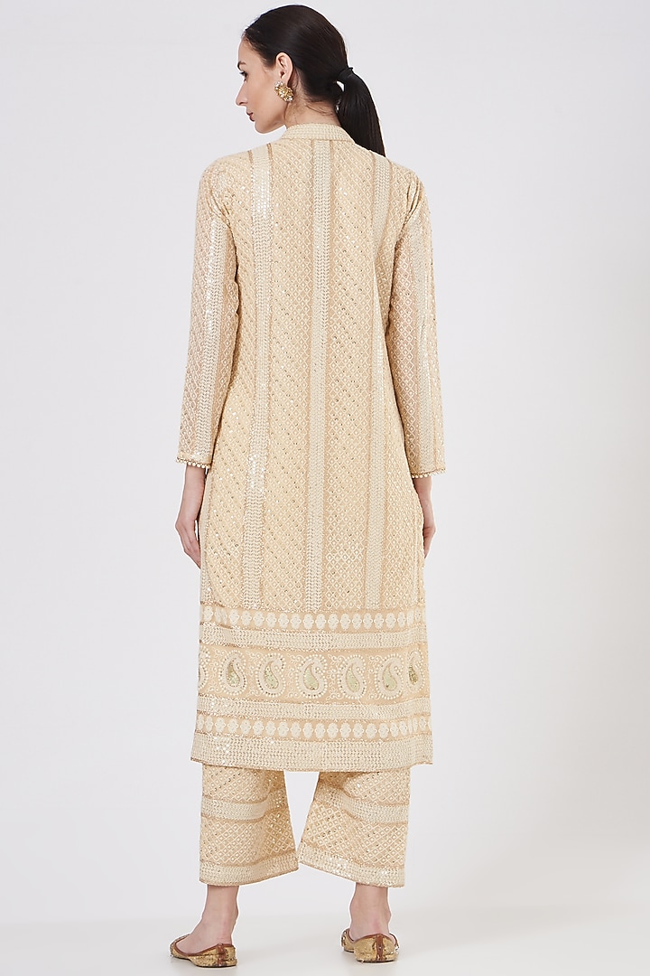 Beige Embroidered Kurta Set by EVRA BY NIKITA KHURANA at Pernia's Pop Up Shop