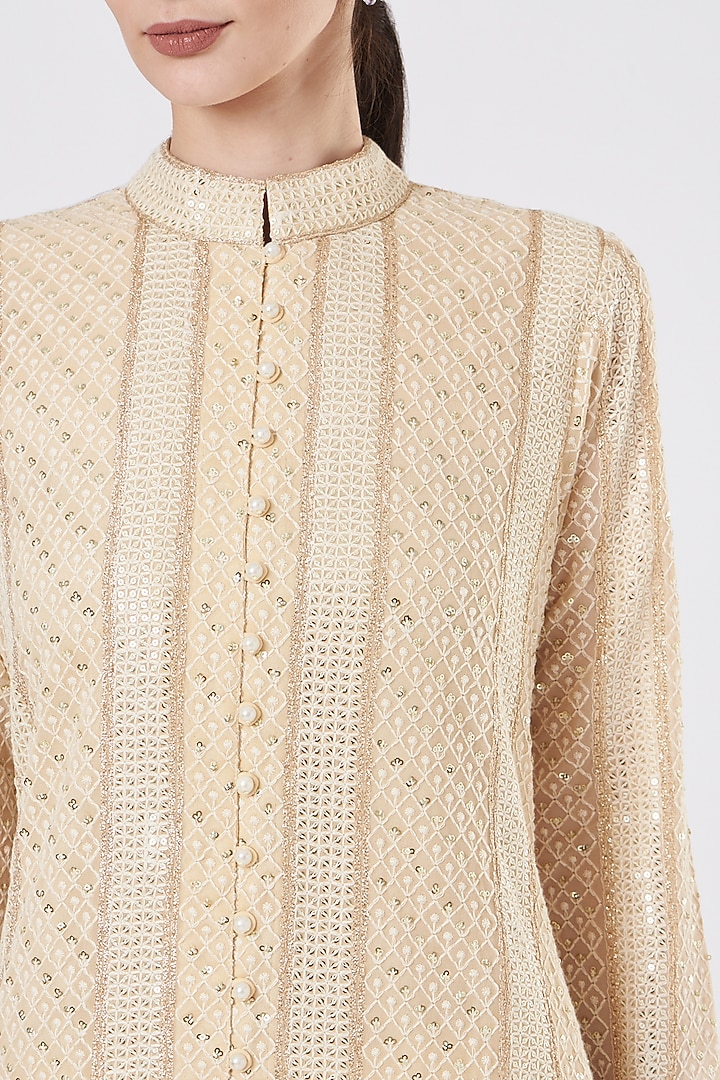 Beige Embroidered Kurta Set by EVRA BY NIKITA KHURANA at Pernia's Pop Up Shop