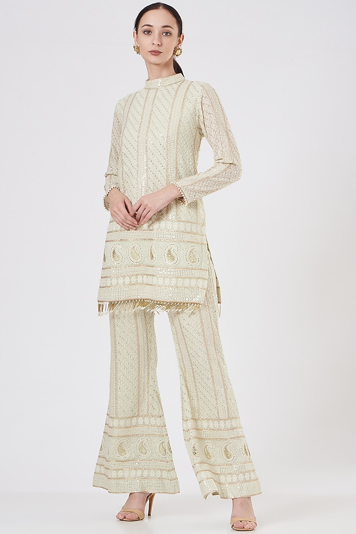 Mint Green Chikankari Pant Set by EVRA BY NIKITA KHURANA at Pernia's Pop Up Shop