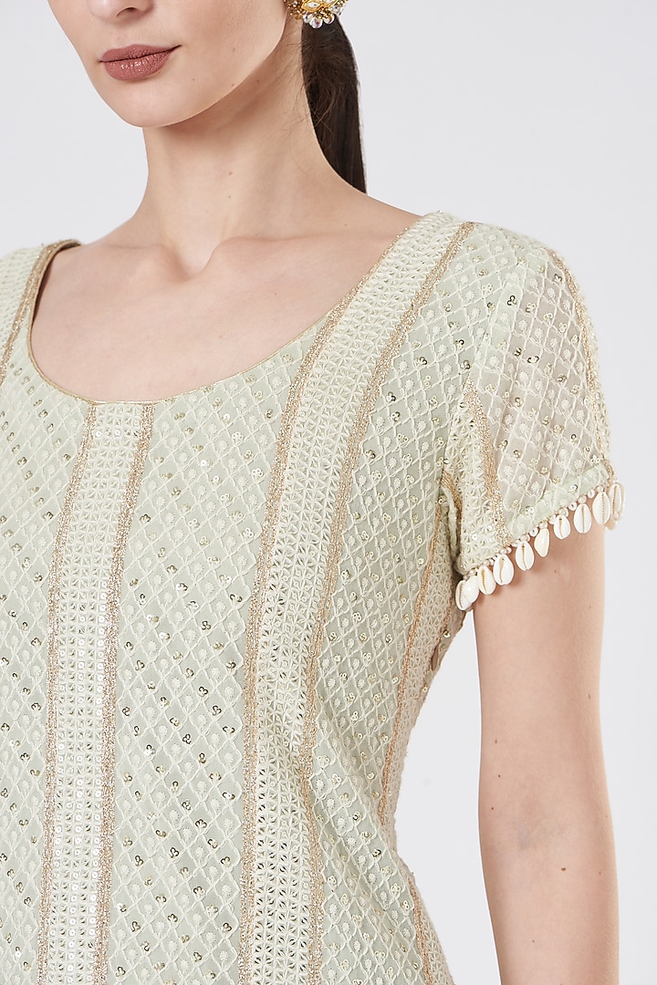 Mint Green Georgette Frilled Wedding Sharara Set by EVRA BY NIKITA KHURANA at Pernia's Pop Up Shop