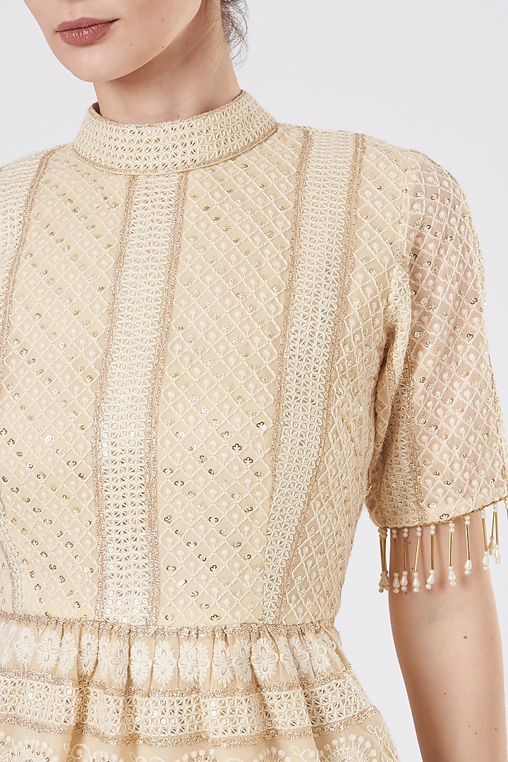 Beige Chikankari Pant Set by EVRA BY NIKITA KHURANA at Pernia's Pop Up Shop