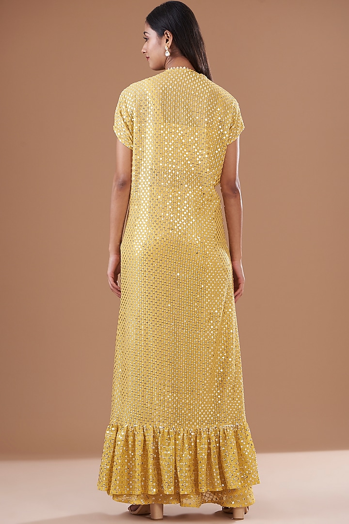 Yellow Georgette Embroidered Cape Set by EVRA BY NIKITA KHURANA at Pernia's Pop Up Shop