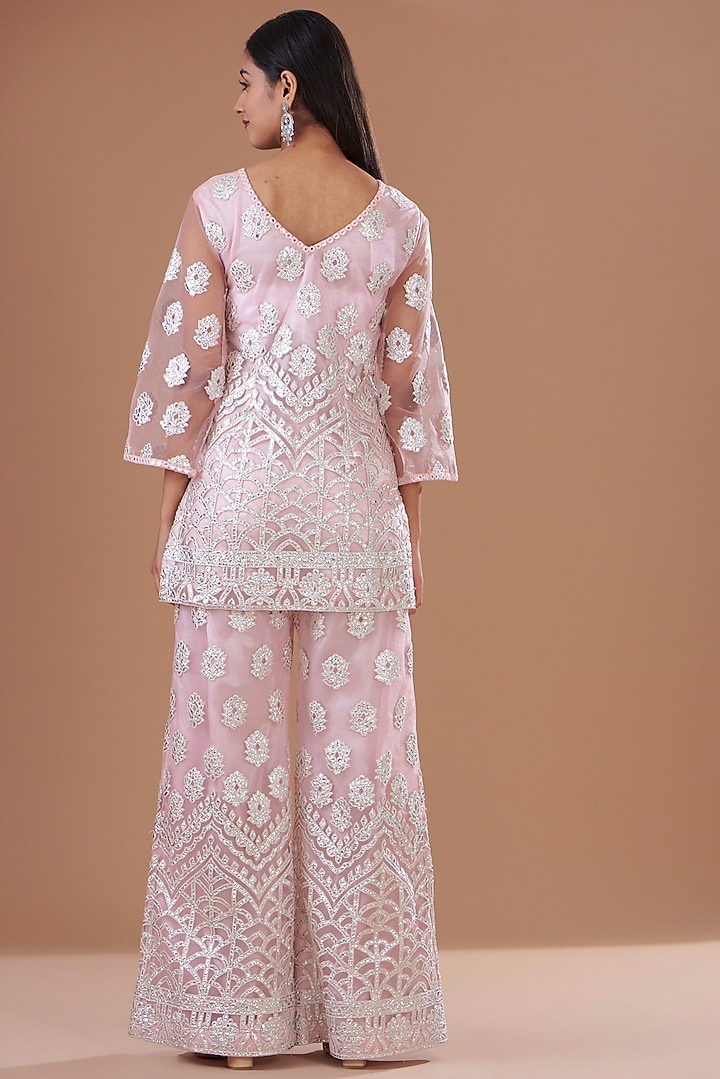 Pink Net Embroidered Kurta Set by EVRA BY NIKITA KHURANA at Pernia's Pop Up Shop