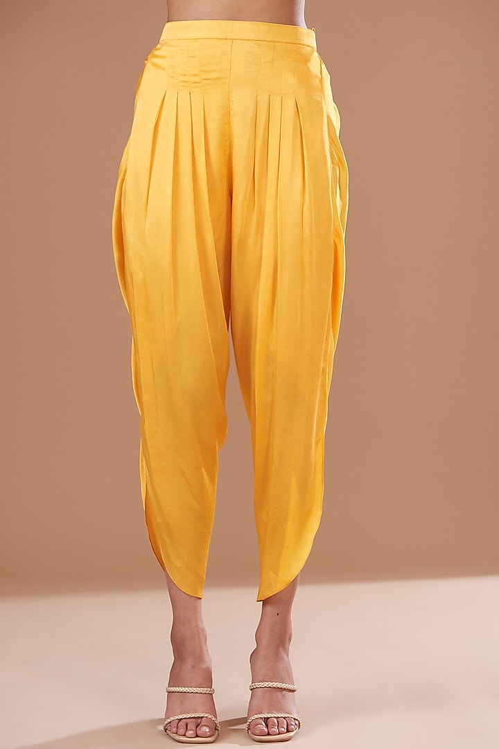 Yellow Satin Embroidered Kurta Set by EVRA BY NIKITA KHURANA at Pernia's Pop Up Shop