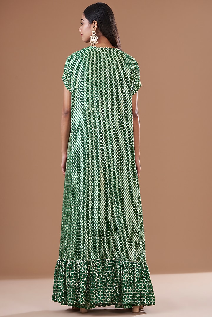 Green Georgette Embroidered Cape Set by EVRA BY NIKITA KHURANA at Pernia's Pop Up Shop