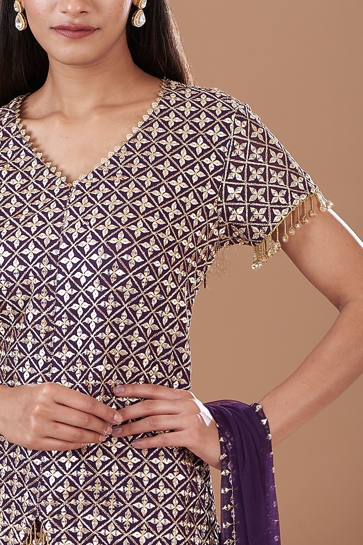 Purple Georgette Embroidered Kurta Set by EVRA BY NIKITA KHURANA at Pernia's Pop Up Shop