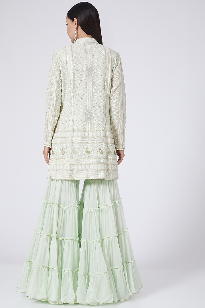 Mint Green Georgette Party Wear Sharara Set by EVRA BY NIKITA KHURANA at Pernia's Pop Up Shop