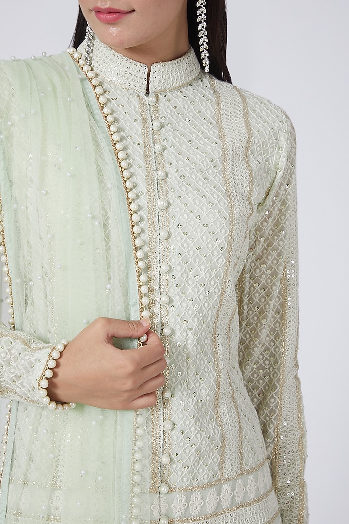 Mint Green Georgette Party Wear Sharara Set by EVRA BY NIKITA KHURANA at Pernia's Pop Up Shop