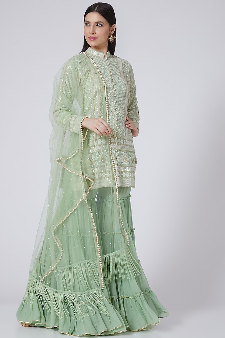 Light Green Sharara Set With Embroidery by EVRA BY NIKITA KHURANA