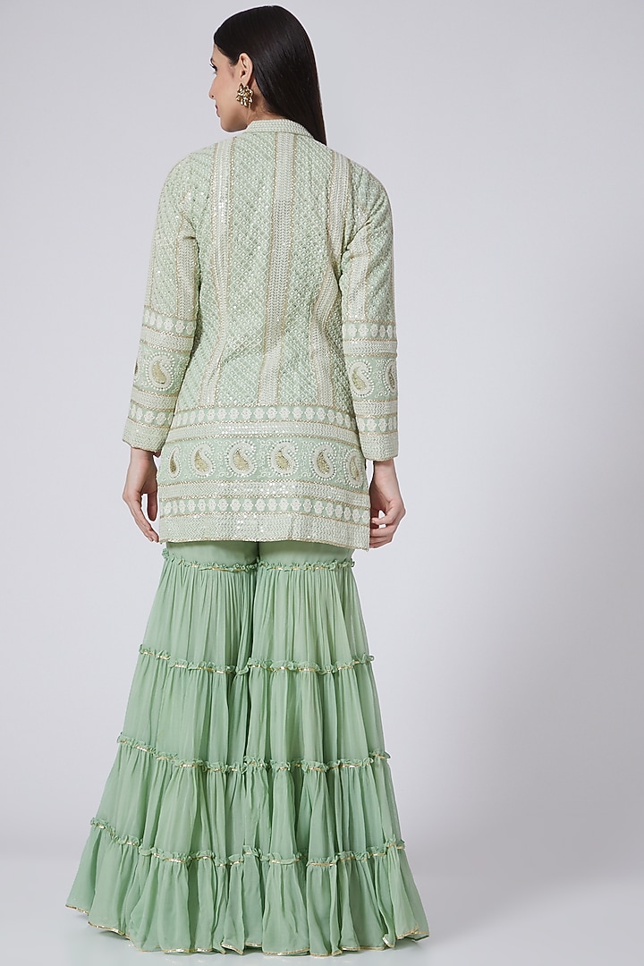 Light Green Party Wear Sharara Set With Embroidery by EVRA BY NIKITA KHURANA at Pernia's Pop Up Shop
