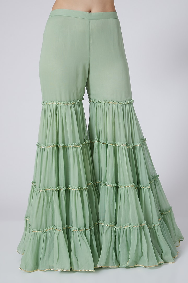 Light Green Party Wear Sharara Set With Embroidery by EVRA BY NIKITA KHURANA at Pernia's Pop Up Shop