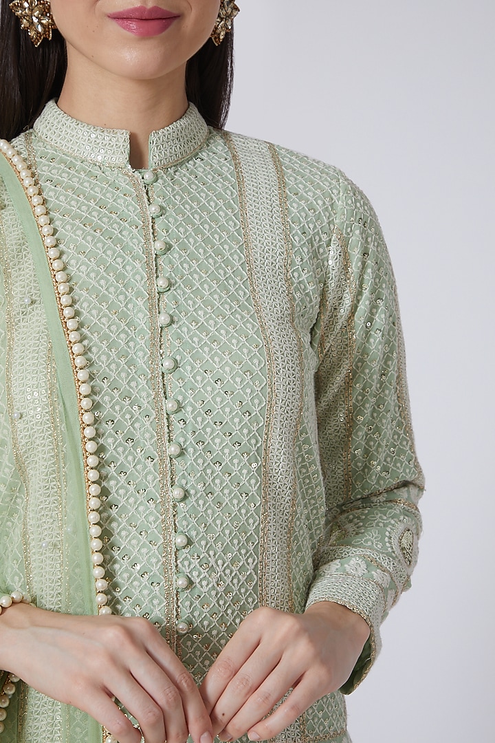 Light Green Party Wear Sharara Set With Embroidery by EVRA BY NIKITA KHURANA at Pernia's Pop Up Shop