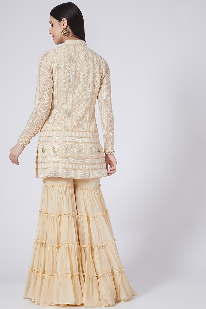 Gold Georgette Party Wear Sharara Set by EVRA BY NIKITA KHURANA at Pernia's Pop Up Shop