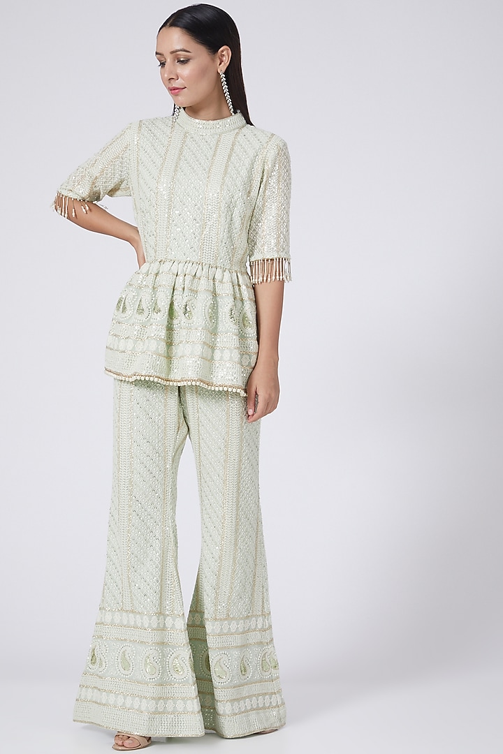 Mint Green Chikankari Embroidered Co-Ord Set by EVRA BY NIKITA KHURANA at Pernia's Pop Up Shop