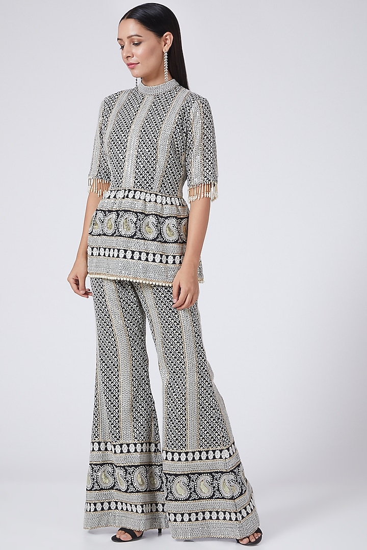 Black & White Chikankari Embroidered Co-Ord Set by EVRA BY NIKITA KHURANA at Pernia's Pop Up Shop