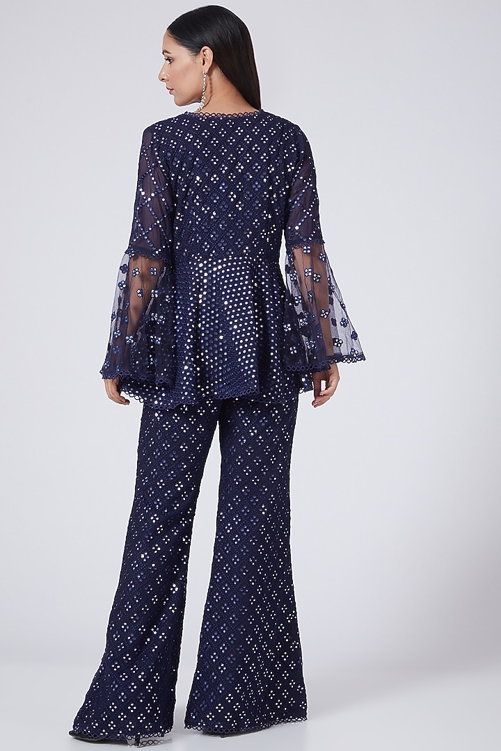 Dark Navy Blue Embroidered Co-Ord Set by EVRA BY NIKITA KHURANA at Pernia's Pop Up Shop