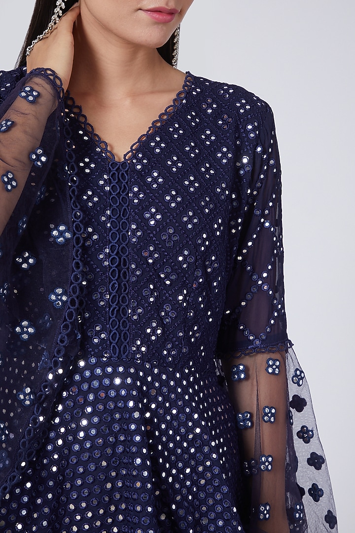 Dark Navy Blue Embroidered Co-Ord Set by EVRA BY NIKITA KHURANA at Pernia's Pop Up Shop